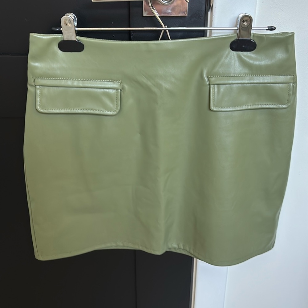 Pretty Garbage Olive Green Vegan Leather Mini Skirt